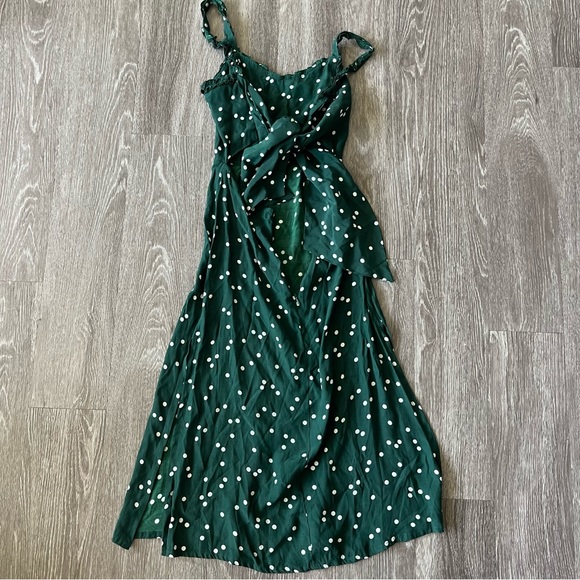 Faithfull the Brand Green Polka Dot Midi Dress Tie Back - Picture 6 of 9